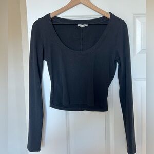 Reformation Black Ribbed Long Sleeve Top